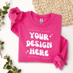 Heliconia Gildan 18000 Mockup | Gildan 18000 Mockup, Flat Lay Sweatshirt Mock-up, Gildan 18000 Crewneck Folded, Boho Folded Mockup