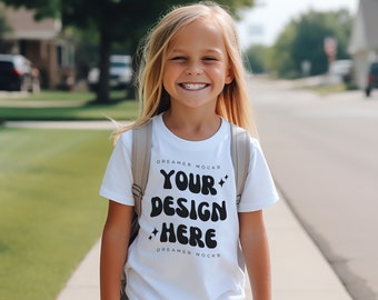 Kinder Tshirt Mockup, Weiß Bella Canvas 3001Y Mockup, Schul Mockup, Kinder Modell Mockup, Kind Shirt Mockup, Kinder Mockup, Diverse Kinder Mockup