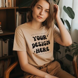 Bella & Canvas 3001 TShirt Mockup - Bella Canvas Shirt - Sand Dune Mockup - Shirt Mockup - Cozy Mockup - Model Mockup - Bookish Mockup