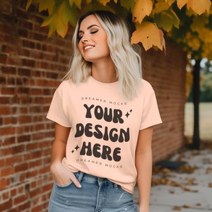 Bella Canvas 3001 Tshirt Mockup- Bella Canvas Shirt- Heather Peach Shirt Mockup - Shirt Mockup - Halloween Mockup - Fall Mockup - Outdoor