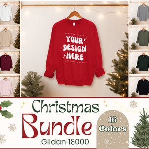 Boho Christmas Gildan 18000 Mockup Bundle | 16 Colors | Hanging Sweatshirt Mockups, POD Flatlay Mocks, Gildan Mockup Bundle, Crewneck Mockup