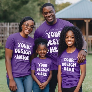 Bella & Canvas 3001 TShirt Family Mockup - Bella Canvas Shirt - Purple Shirt Mockup - Group Mockup - Family Mockup - Parents and Kids Mockup
