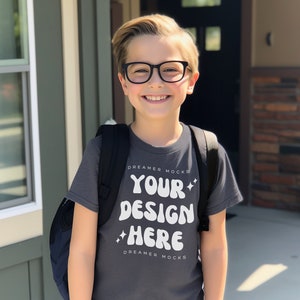 Kids Tshirt Mockup, Heather Dark Grey Bella Canvas 3001Y Mockup, Back To School Mockup, Kids Model Mockup, Child Shirt Mockup, Kids mockup