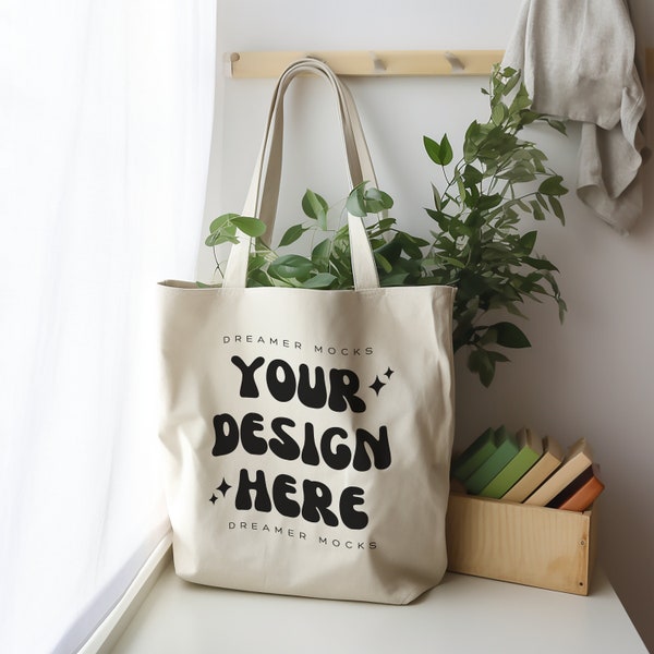 Tote Bag Mockup - Canvas Tote Bag mockup - Cotton Canvas Bag Mockup Digital Download - Model Tote bag mock, Print On Demand Mock, Bag Mock