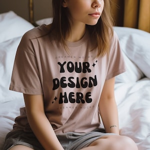Bella & Canvas 3001 TShirt Mockup - Bella Canvas Shirt - Heather Pink Gravel Mockup - Shirt Mockup - Cozy Mockup - Model Mock - Bookish Mock