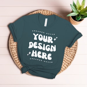 Deep Teal Bella Canvas 3001 Mockup | Boho Bella Canvas 3001 Mockup, Flat Lay Tshirt Mock-up, Bella and Canvas Shirt Knot Flatlay, POD