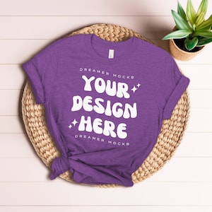 Heather Team Purple Bella Canvas 3001 Mockup | Bella Canvas 3001 Mockup, Flat Lay Tshirt Mock-up, Bella and Canvas Shirt Knot Flatlay, POD