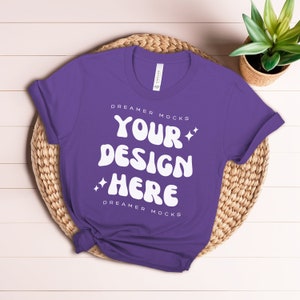 Team Purple Bella Canvas 3001 Mockup | Boho Bella Canvas 3001 Mockup, Flat Lay Tshirt Mock-up, Bella and Canvas Shirt Knot Flatlay, POD Mock