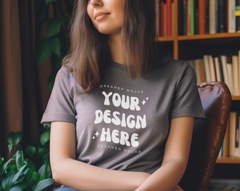 Bella & Canvas 3001 TShirt Mockup - Bella Canvas Shirt - Heather Storm Mockup - Shirt Mockup - Cozy Mockup - Model Mockup - Bookish Mockup