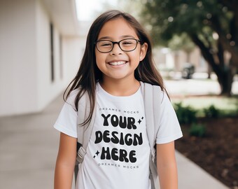 Kinder Tshirt Mockup, Weiß Bella Canvas 3001Y Mockup, Schul Mockup, Kinder Modell Mockup, Kind Shirt Mockup, Kinder Mockup, Diverse Kinder Mockup