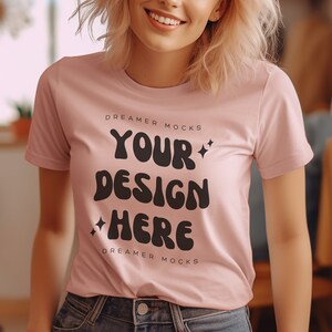 Pink Bella & Canvas 3001 TShirt Mockup - Bella Canvas Shirt - Pink Mockup - Cozy Mockup - Shirt Mockup - Oversized Mockup - Model Mockup