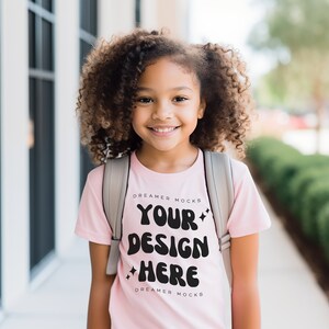 Kids Tshirt Mockup, Pink Bella Canvas 3001Y Mockup, School Mockup, Kids Model Mockup, Child Shirt Mockup, Kids mockup, Diverse Kids Mockup