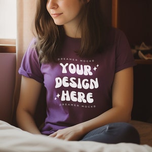 Bella & Canvas 3001 TShirt Mockup - Bella Canvas Shirt - Team Purple Mockup - Shirt Mockup - Cozy Mockup - Model Mockup - Bookish Mockup