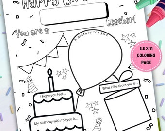 Lehrer Geburtstag Malseite druckbar, alles Gute zum Geburtstag Lehrer Karte von Schüler, Klassenzimmer Geburtstagsgeschenk, Lehrer Wertschätzung