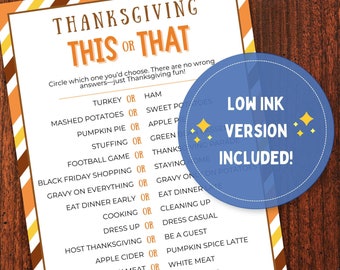 Thanksgiving This or That Game: Printable Conversation Starters (PDF)