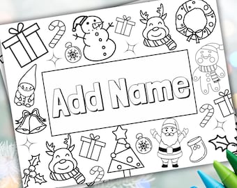 Christmas Coloring Placemat: Editable Kids' Table Activity (Instant Download)