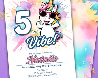Unicorn Birthday Invitation: Rainbow Party, Editable Canva Template (Digital Download)