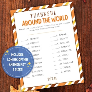 Thanksgiving Thank You Around the World Game, Thanksgiving Trivia With Answers, Printable Fun for Family, Friends, Classroom, Office Parties