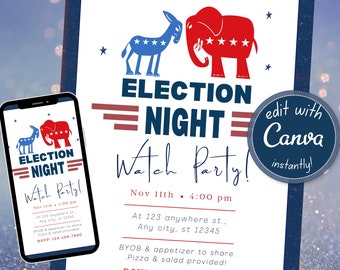 Editable Election Night Watch Party Invite Flyer (Digital Download)