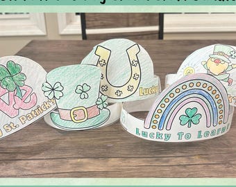 St Patrick's Day Paper Crown Printable, Leprechaun Hat Craft, Low Prep St. Patrick's Day Classroom Activity, St. Patricks Day Coloring Pages