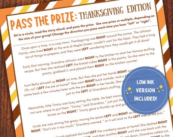 Thanksgiving Pass the Prize Game: Left Right Story (Printable PDF)