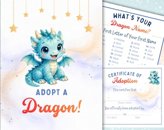 Dragon Name Generator Game, Adopt a Dragon Party Activity, Dragon Party Favor Station, Fantasy Birthday Printable PDF