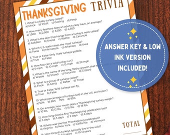 Thanksgiving Trivia Game: Fun for Kids & Adults (Printable PDF)