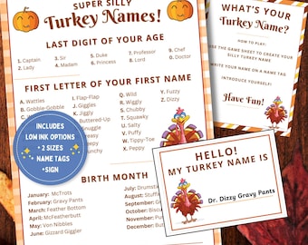 Turkey Name Game: Thanksgiving Party Activity (Digital Download)