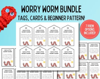 Worry Worm Crochet Pattern: Tags & Cards with Poems (Digital Download)