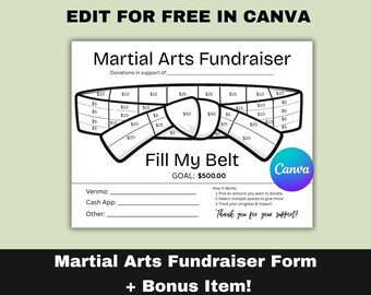 Fill My Belt Donation Tracker, Taekwondo Fundraiser, Karate Fundraiser, Editable Canva Template