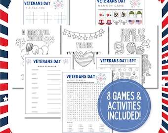 Actividades para el Día de los Veteranos: Juegos imprimibles y páginas para colorear (descarga digital)