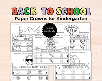 Kindergarten Paper Crowns | First Day of Kindergarten Craft | Printable Back to School Coloring Hats | No Prep Classroom Activity