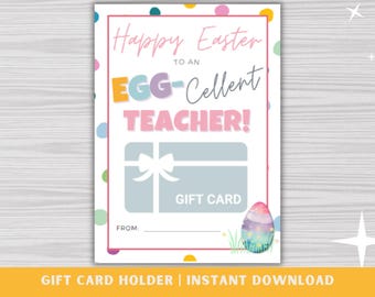 Easter Teacher Gift Card Holder Printable, Bunny Coffee Gift Card Template, Teacher Appreciation Easter Card, Instant Download