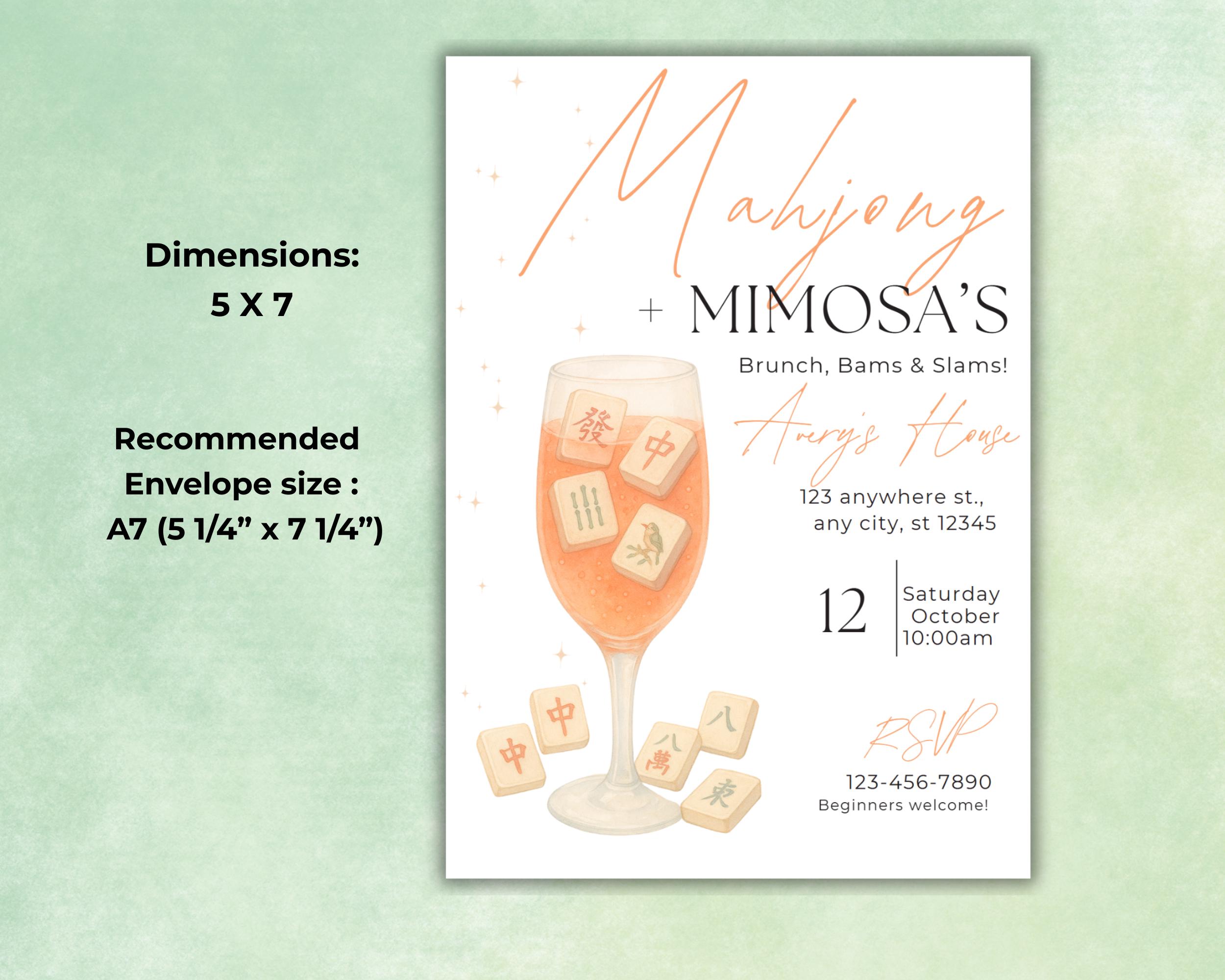 Mahjong Brunch Invitation Template | Girls Game Night (canva Editable ...