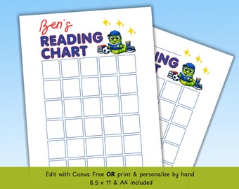 Printable Kids Reading Chart– Boys Reward Chart, Homeschool Book Tracker, Editable Book Progress Chart, Reading Habit Tracker