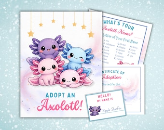 Adopt an Axolotl Printable, Axolotl Party Favor, What’s Your Axolotl Name Game, Birthday Party Activity, Instant Download