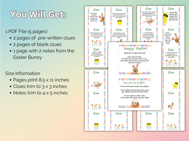 Kids Easter Scavenger Hunt: Basket Clues & Bunny Letter (digital ...