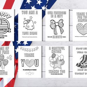 8 Veterans Day Coloring Cards Included!