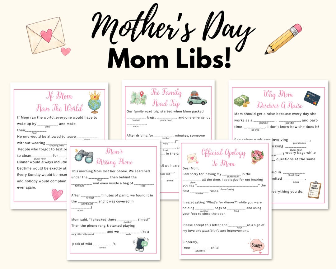 Mother's Day Mom Libs Printable Game for Teens & Adults, Funny Mad Libs ...