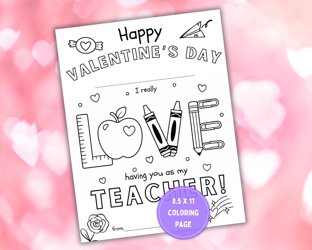 Teacher Valentine Coloring Card | Personalized Classroom Gift