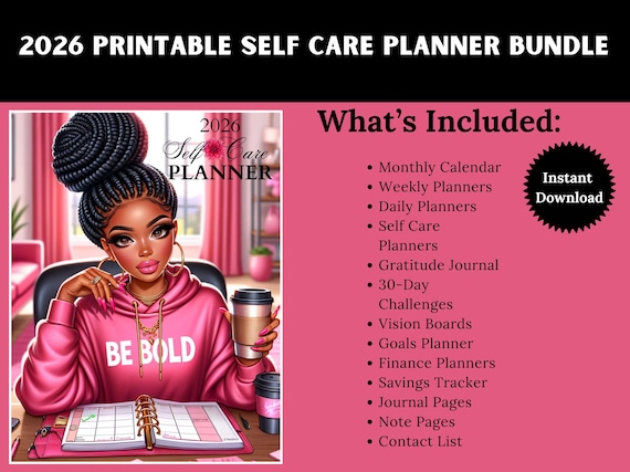 Printable Planners, Self-Care Planner, Black Girl Planner, Daily Planner, Instant Download Planners, Printable Calendar,  Planner Downloads