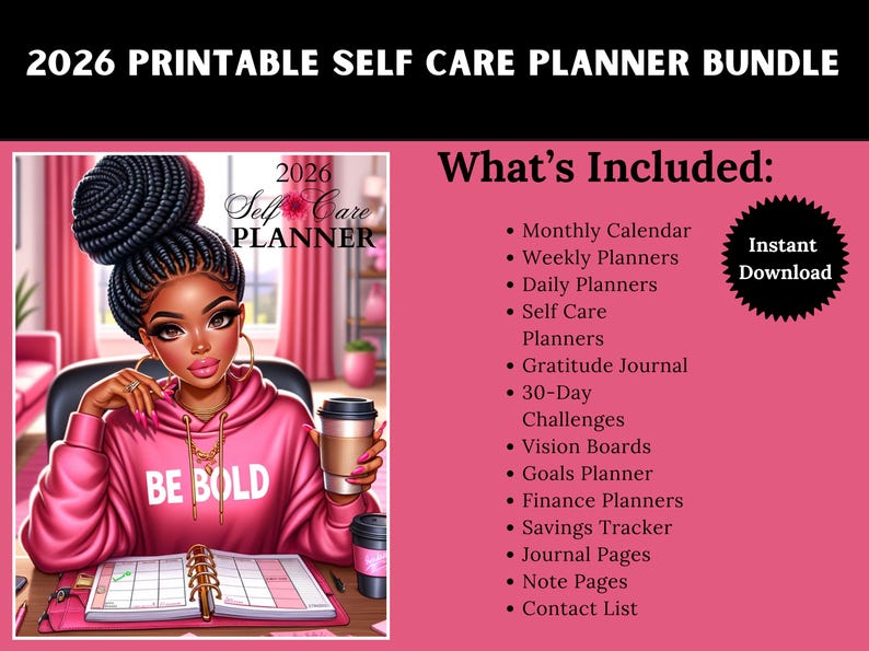 Printable Planners, Self-Care Planner, Black Girl Planner, Daily Planner, Instant Download Planners, Printable Calendar, Planner Downloads image 1