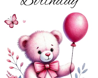 Niece Birthday Card Printable, Cute Teddy Bear Birthday Card - View #2