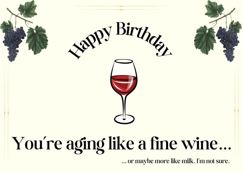 Printable Birthday Card, Funny Birthday Card, Fine Wine Birthday Card ...