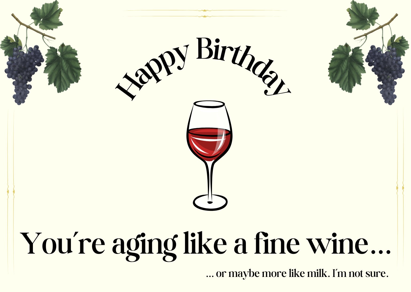 Printable Birthday Card, Funny Birthday Card, Fine Wine Birthday Card ...