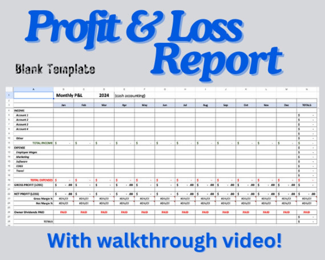 Profit and Loss Statement Template,google Sheets Financial Tracker ...