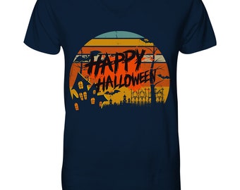 Happy Halloween - Autumn - Night - Dark - Horror - Font Style - Trend - Premium Style - V-Neck Shirt