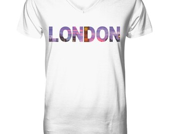 Hotspot Collection - Font Style - London - Britain - UK - Europe - Trend - Premium Unisex - Big Ben - Skyline - V-Neck Shirt