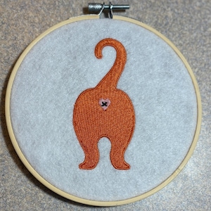 Cat Butt Hole Machine Embroidery Wall Hang  5 inch