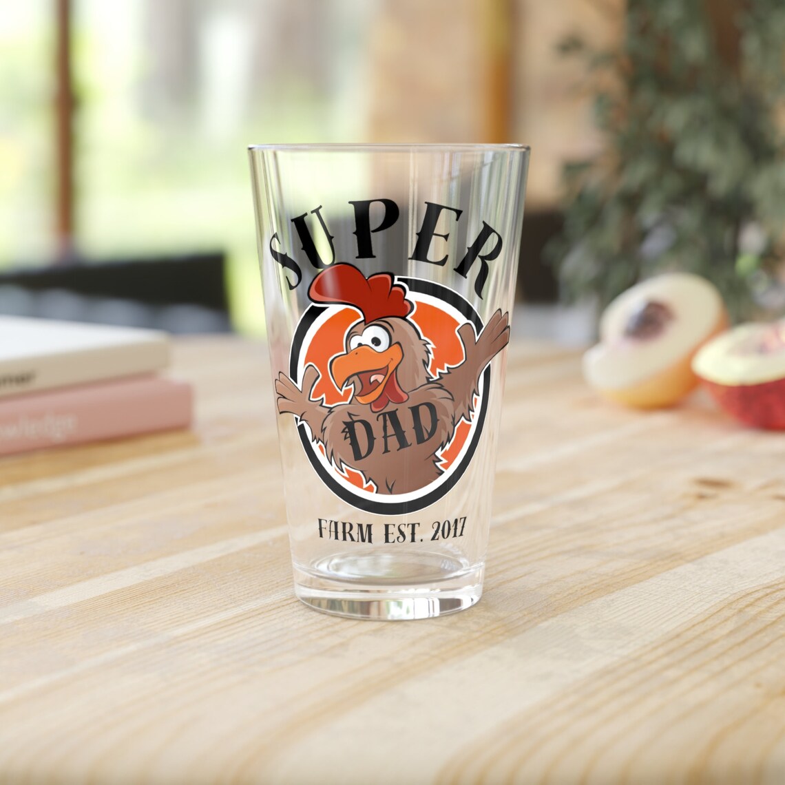 Chicken Daddy Glass, Cute Funny Pint Glass, Rooster Gift for Men, Funny